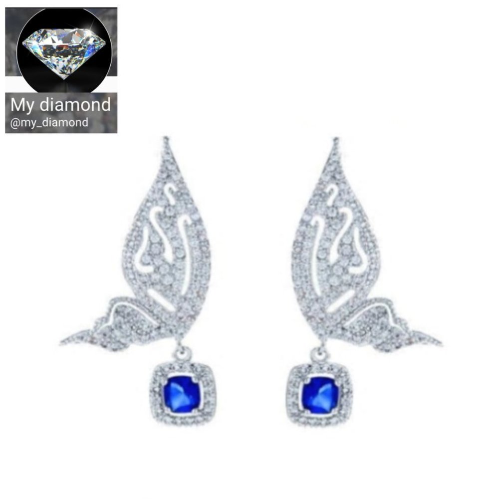 Crystals Blue Butterfly Earrings - Picture 2 of 5